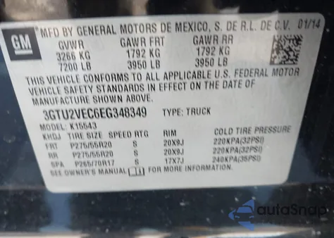 2014 GMC Sierra 1500 Slt from USA, damaged, VIN 3GTU2VEC6EG348349